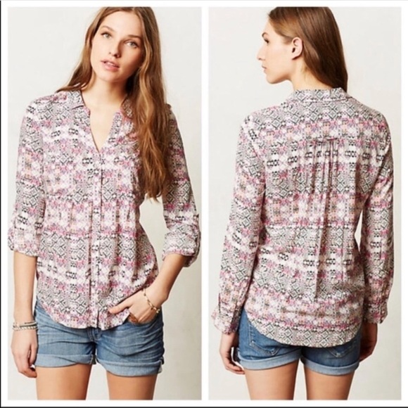 Anthropologie Tops - Anthropologie Maeve Islet Pink Boho Aztec Top XS